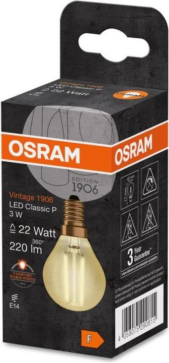 Produktbild Osram Vintage 1906 Led Classic P (E14, 2.50 W, 220 lm, 1 x, F)