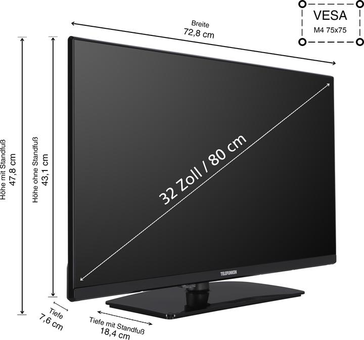 Produktbild Telefunken Fernseher 32 Zoll Smart TV VIDAA XF32VP750M Full HD Fernseher HDR TV mit Triple-Tuner (32", LED, Full HD, 2025)