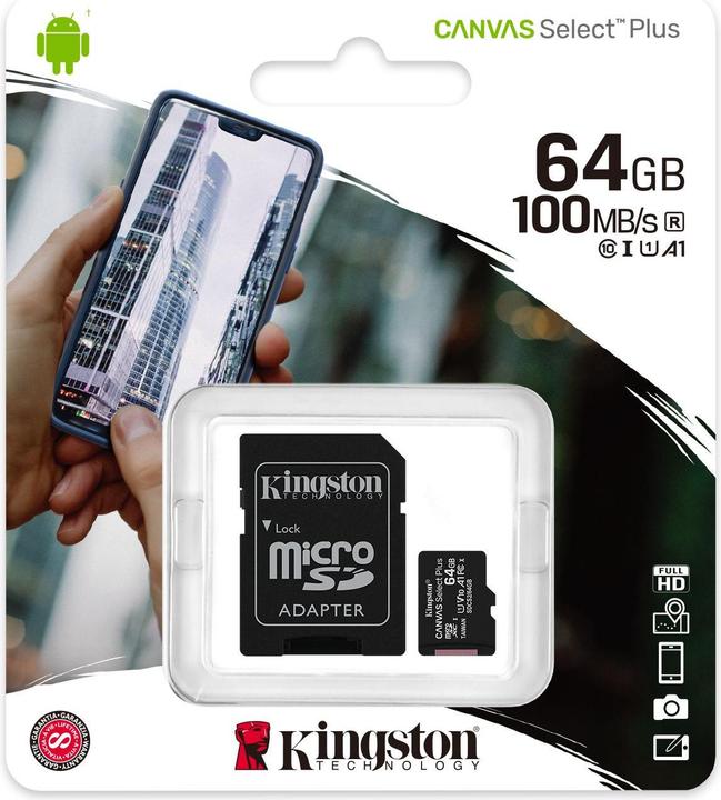 Image du produit Kingston Canvas Select Plus (64 Go, microSDXC, U1, UHS-I)