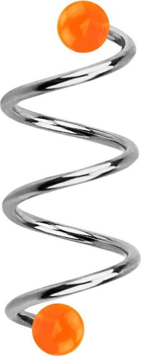 Star Piercing Micro Spirale silber mit zwei Kugeln orange transparent (Chirurgenstahl 316L)