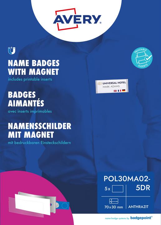 Productafbeelding Badgepoint POL30MA02-5DR Naambadges, 65 x 30 mm, donkergrijs
