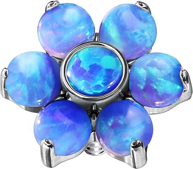 Star Piercing Dermal Anchor Blume Opal blau (ohne Messing, Chirurgenstahl 316L)