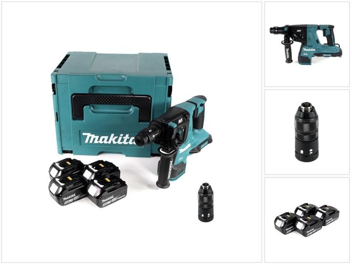 Actual product image Makita DHR 281 T4J Battery combi hammer 36V (2x 18V) 2.8J SDS plus Brushless + 4x battery 5.0Ah + Makpac - (Rechargeable battery operated)