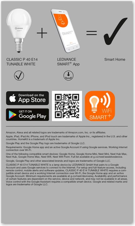 Produktbild Ledvance Smart+ Wifi Mini Bulb (E14, 5 W, 470 lm, 1 x, F)