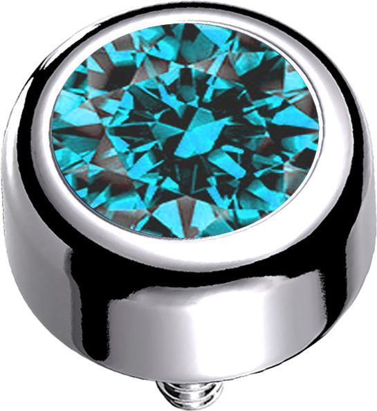 Star Piercing Dermal Anchor Zylinder silber mit Kristall aqua (Titan G23, ohne Messing)