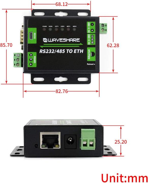 Produktbild WaveShare RS232/RS485 to Ethernet Converter (Konverter)