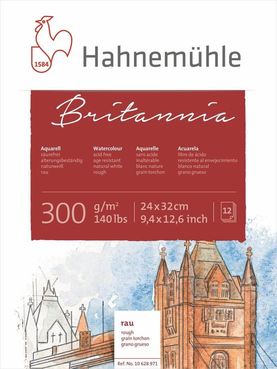 Produktbild Hahnemühle Aquarellblock 12 Bl. Britannia rau 24x32cm 300g (24 x 32 cm, Harter Einband)
