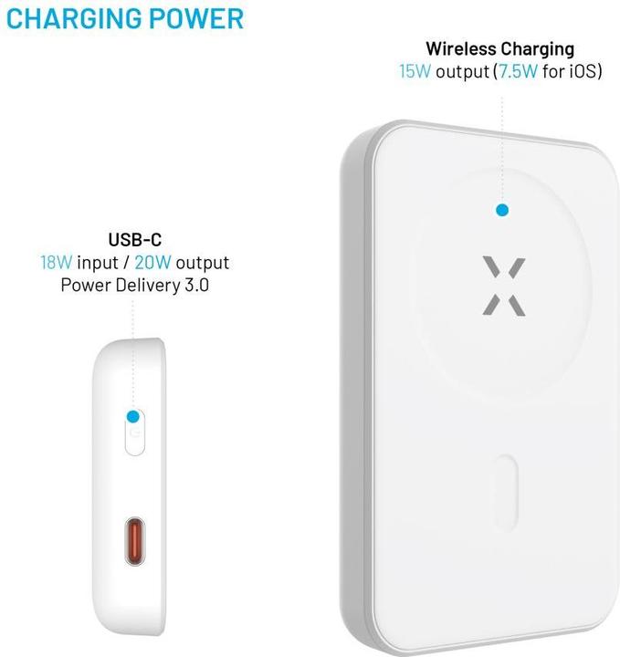 Immagine prodotto Fixed MagZen Trådløs PD 20W Power Bank 6.000 mAh Hvid Powerbank - Hvid - 6000 mAh (6000 mAh, 20 W, 6000 Wh)