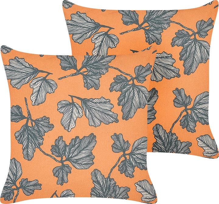 Beliani Decorative cushion leaf motif orange / black 45 x 45 cm Set of 2 SPIREA (45 x 45 cm)