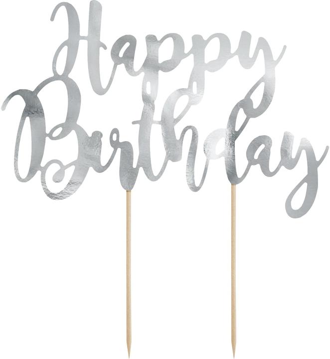 Produktbild Partydeco Silberne Dekoration für "Happy Birthday"-Torte