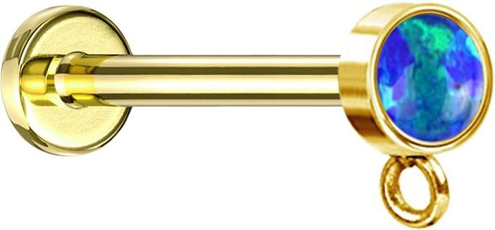Star Piercing Micro Labret Innengewinde vergoldet mit Zylinder Opal blau Ring für Anhänger (Chirurgenstahl 316L)