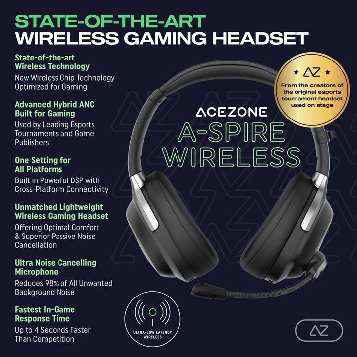 Actual product image AceZone A-Spire wireless gaming headset black (Wireless, Cable)