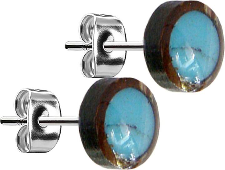 Star Piercing Ohrstecker silber Teller Kokosnuss Holz mit Türkis Stein (Organisch, ohne Messing, Chirurgenstahl 316L, Mineralisch)