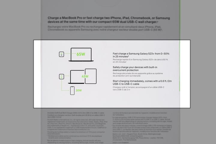 Produktbild Belkin Dual USB-C GaN Ladegerät mit Power Deliver und PPS Technologie inkl. 2 Meter USB-C Kabel (65 W)