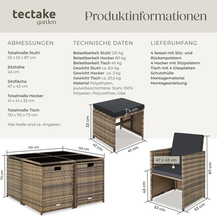 Actual product image tectake Rattan garden furniture set Bilbao 4+4+1 with protective cover, variant 2