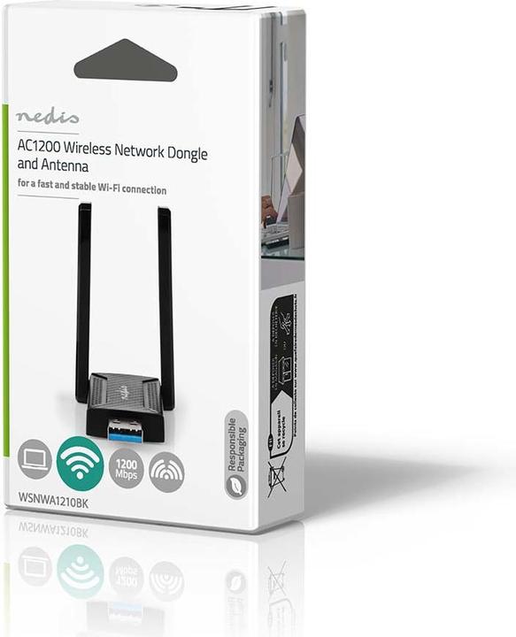 Image du produit Nedis Dongle réseau | Wi-Fi | AC1200 | 2.4/5 GHz (Dual Band) | USB3.0 | Vitesse Wi-Fi totale : 1200 Mb (USB)