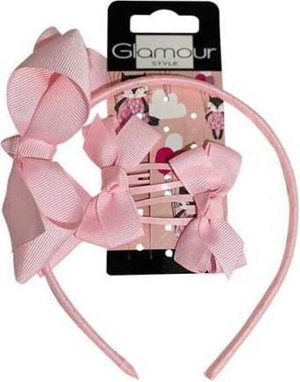Immagine prodotto Glamour Set bambini ritorno a scuola fascia + gemelli con fiocco 2 pezzi. Rosa (2 pz.)