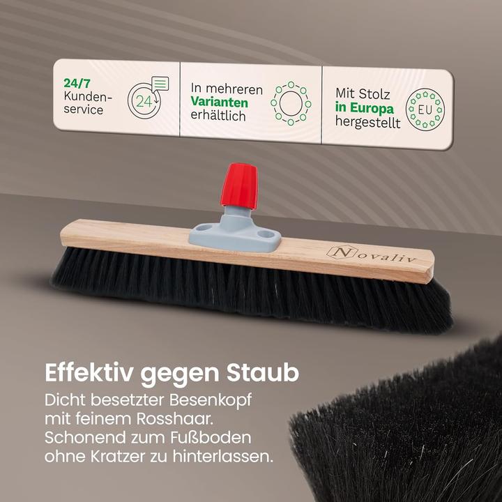 Produktbild Novaliv Grosser Besen Saalbesen 60 cm mit Stiel Borsten Rosshaarbesen inkl. Kehrgarnitur verzinkt mit (1 Stk.)