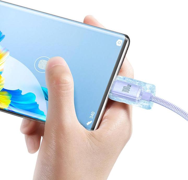 Actual product image Baseus Crystal Shine Series Fast Charging Data Cable USB to Type-C 100W 2m Purple (2 m, USB 2.0, 100 W)