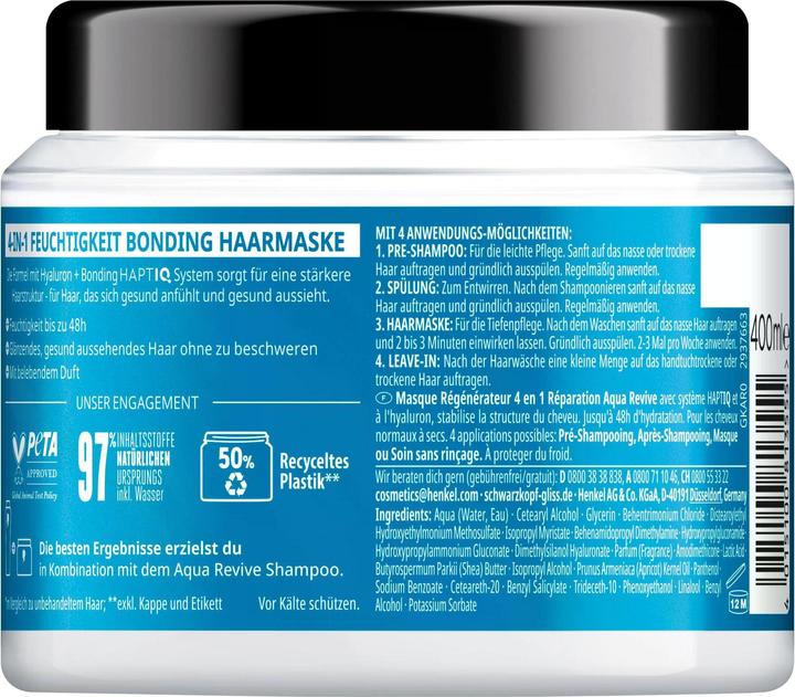 Immagine prodotto Gliss 4-in-1 Bonding Hair Mask Aqua Revive Moisturising 400ml (400 ml)