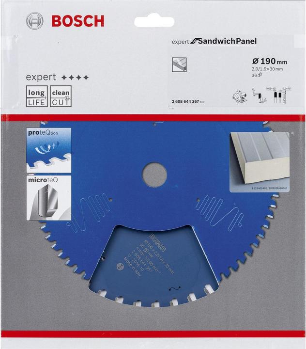 Produktbild Bosch Professional Zubehör Kreissägeblatt Expert for Sandwich Panel, 190 x 30 x 2,0 mm, 36