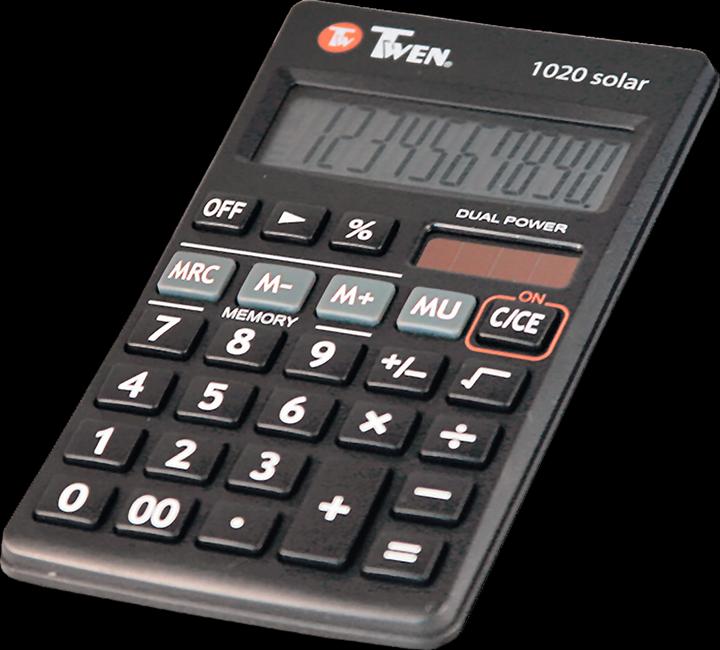 Productafbeelding Twen Rekenmachine 1020 solar Beeldschermgrootte: 1 Kleur: zwart (Batterijen)
