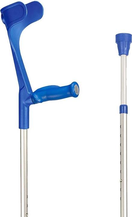 Sahag Krücken Anatomischer Softgriff alu blau -140kg Druckknopf 2 Reflektoren