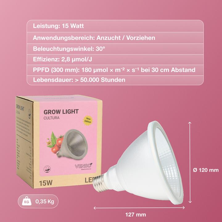 Actual product image Venso EcoSolutions E27 "Cultura" plant lamp 15W 60 °, improved photosynthesis and higher chlorophyll (LED)