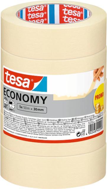 Produktbild tesa 5x Malerband ECONOMY Abdeckband, Fünferpack (30 mm)