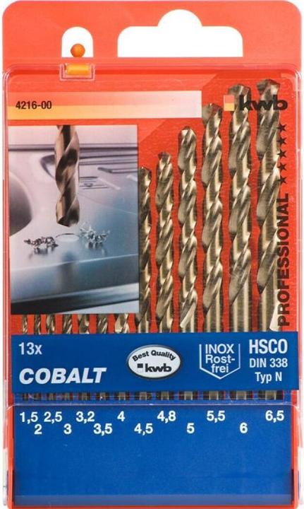 Produktbild kwb COBALT Spiralbohrersatz 13-tlg. (6 mm, 6.5 mm, 5.5 mm, 3.3 mm, 1.5 mm, 3 mm, 5 mm, 2.5 mm, 3.5 mm, 4.5 mm, 2 mm, 4.2 mm, 4 mm)