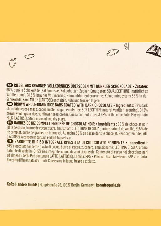 Produktbild KoRo Riegel aus braunem Vollkornreis überzogen mit dunkler Schokolade (1 Stk., 360 g)