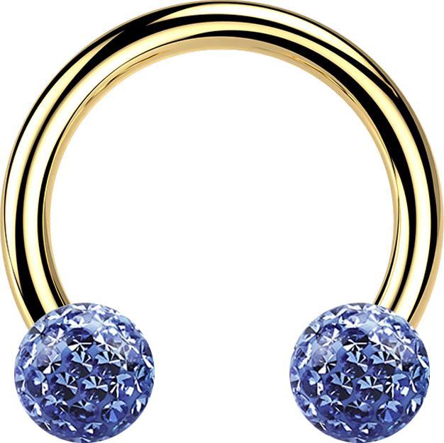Produktbild Star Piercing Micro Circular Barbell vergoldet mit zwei Kristall Kugeln hellblau Epoxy Schutzschicht (ohne Messing, Titan G23)
