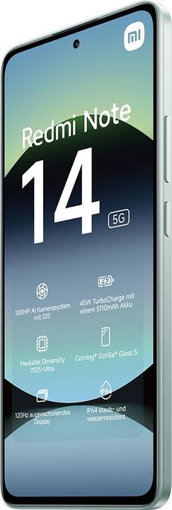 Produktbild Xiaomi Redmi Note 14 5G 6+128GB Coral Green, LDU (128 GB, Coral Green, 6.67", Dual SIM, 108 Mpx, 5G)