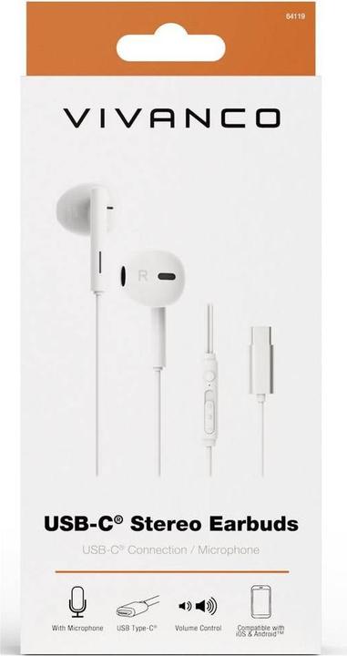 Produktbild Vivanco USB-C Capsule In-Ear Stereo Headset, weiss, kabelgebunden inkl. Fernbedienung (Kabelgebunden)