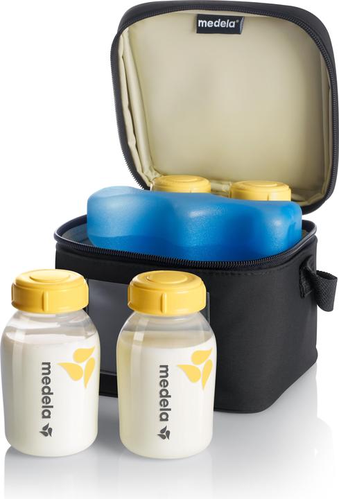 Medela Cooler bag with 4 milk bottles and 1 cooling element