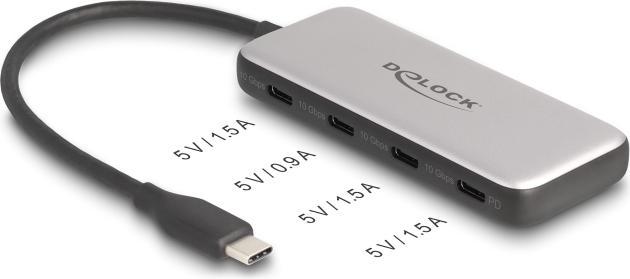 Actual product image Delock USB 10 Gbps USB Type-C hub with 4 x USB Type-C socket and PD 85 watts (USB-C, 4 Ports)