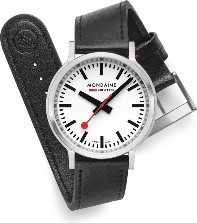 Actual product image Mondaine MST.4101B.LBV Stop2go Horloge - Station clock - Saffierglas - Staal/Kunstleer - Zilver/Zwart - 41 mm (41 mm)