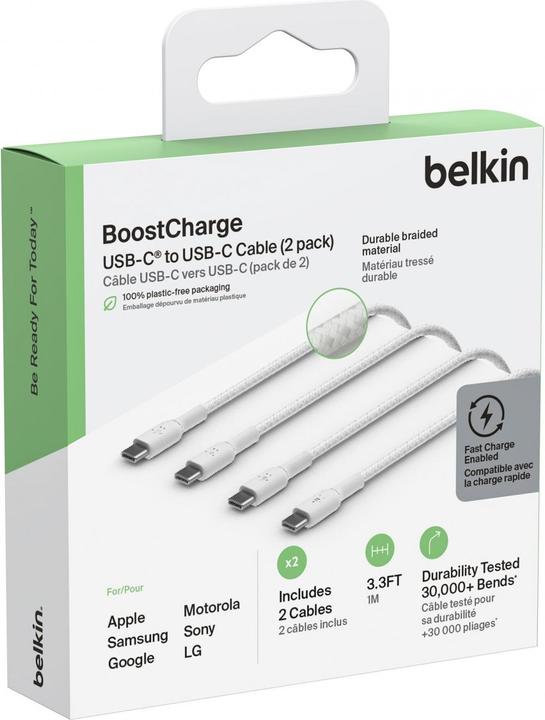 Productafbeelding Belkin USB-C naar USB-C gevlochten PVC 1m Twin Pack (1 m, USB 2.0, 60 W)