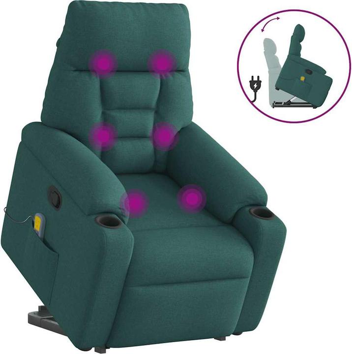 VidaXL Massagesessel mit Aufstehhilfe Dunkelgrün Stoff