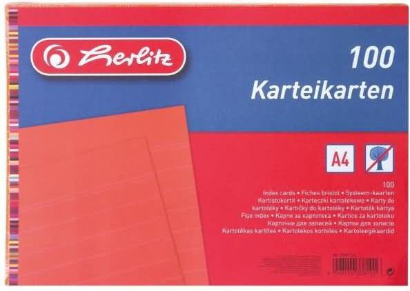Produktbild Herlitz Karteikarten, DIN A5, liniert, orange aus Papier, 170 g-qm, holzfrei, Linienfarbe: blau, doppelte (A5, 170 g/m², 100 x)