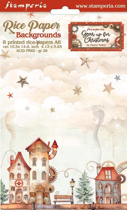 Produktbild Stamperia Motiv-Strohseide Backgrounds "Gear up for Christmas", DIN A6, 8er Set (8 x)