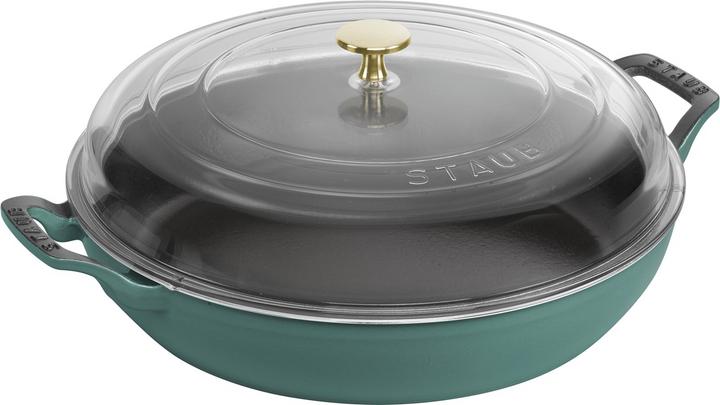 Staub Sauté pan w. glass lid 30 cm, Eucalyptus 3.3l (30 cm, Casserole + Stewpot, Cast iron)