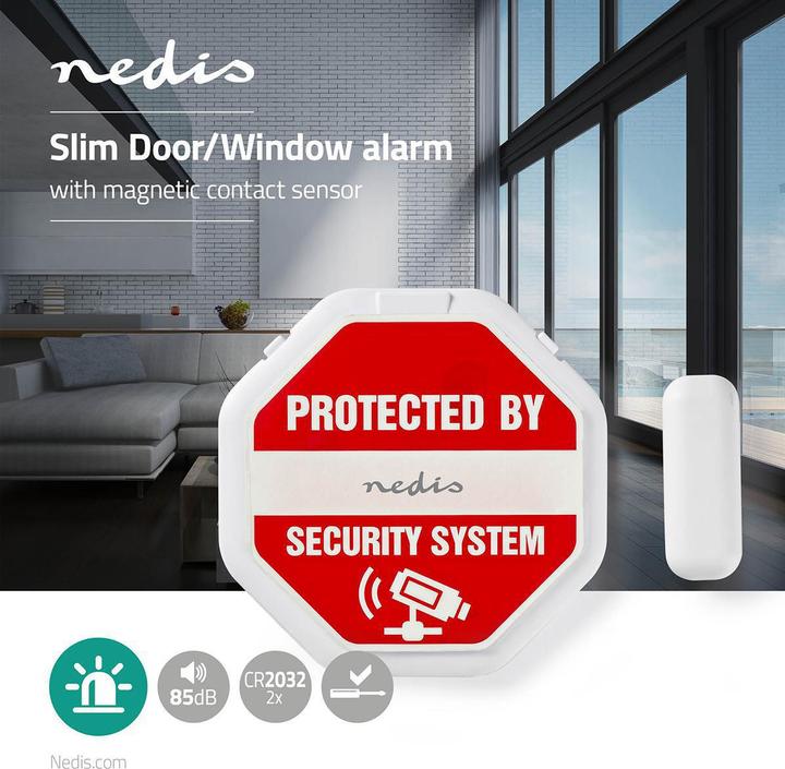 Produktbild Nedis Doorstep Window Alarm Magnetic Sensor Battery Powered 2X CR2032 85 dB White