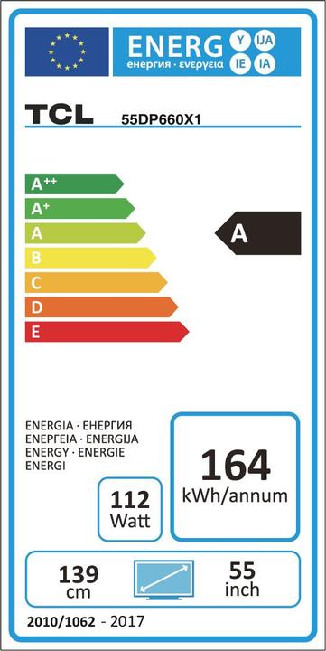 Label énergétique TCL 55DP660 (55", LCD, 4K, 2018)