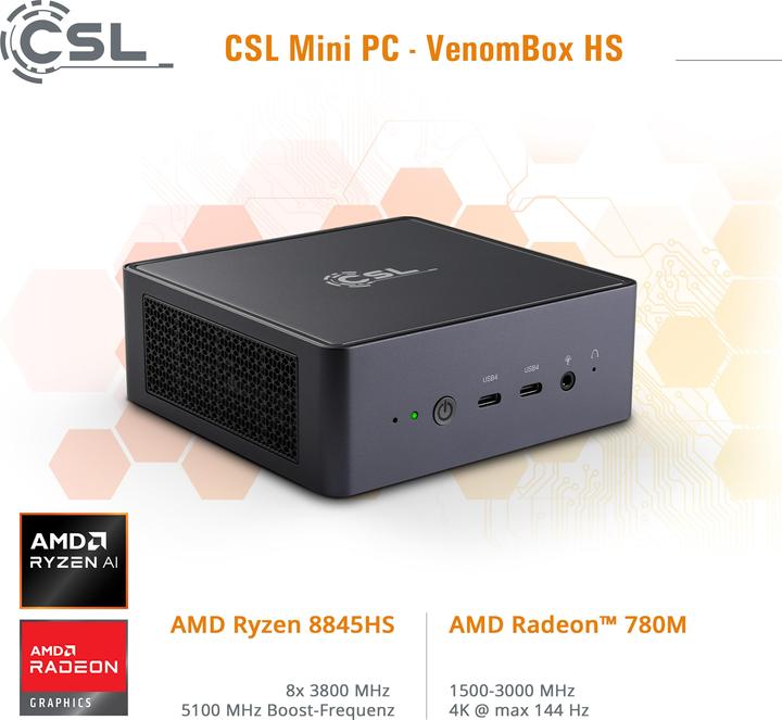 Produktbild CSL Mini-PC VenomBox HS (AMD Ryzen 7 7840HS, 16 GB, 2000 GB, Radeon 780M)