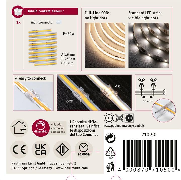 Image du produit Paulmann Bande COB MaxLED 1000 Full-Line (Blanc chaud, 250 cm, Intérieur)