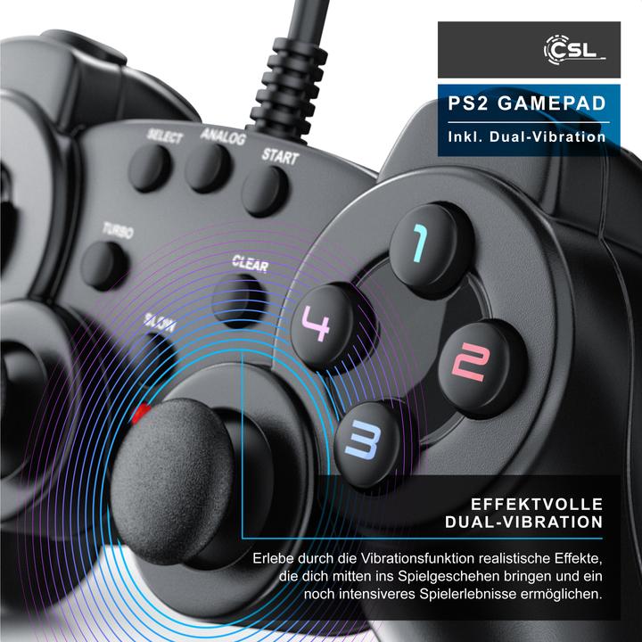 Immagine prodotto CSL Controller PlayStation, Gamepad PS2 con doppia vibrazione (effetto rumble), precisione e comfort (PS2)