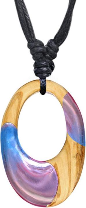 Star Piercing Halskette schwarz Anhänger Oval zweifarbig Epoxy blau und pink aus Olivenholz (Organisch, ohne Messing)