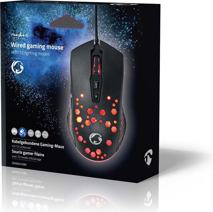 Actual product image Nedis Gaming Mouse | Wired | 800 / 1200 / 2400 / 3200 / 4800 / 7200 dpi | Adjustable DPI | Anz (Cable)