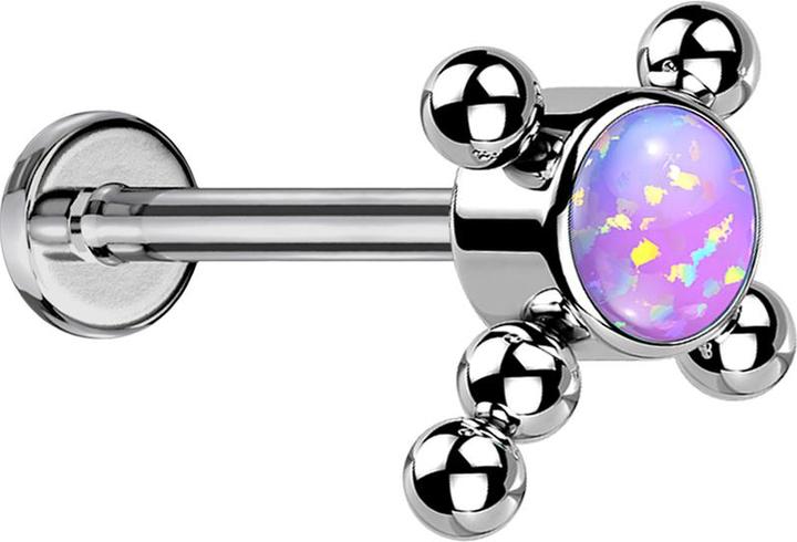 Actual product image Star Piercing Micro Threadless Labret silver cross balls opal violet (without brass, Titanium G23)